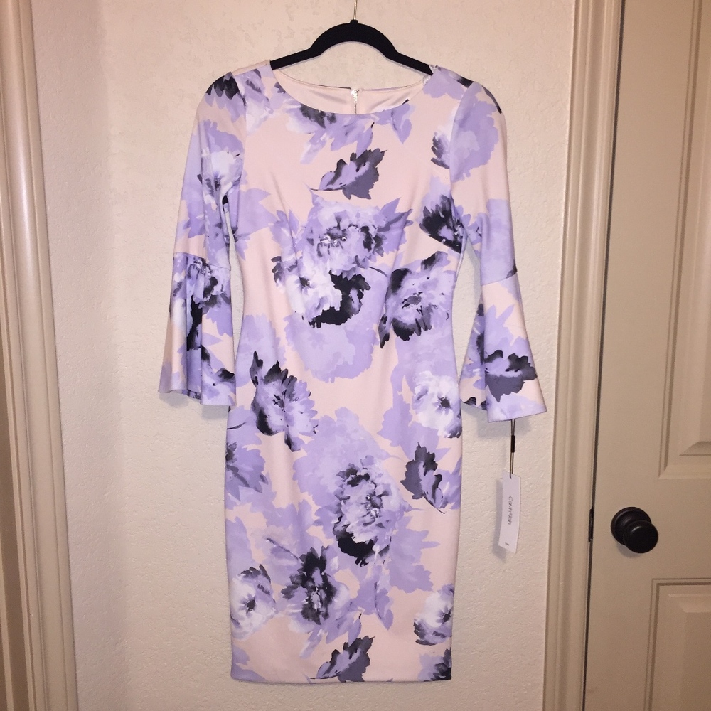 Calvin Klein Pale Pink and Lavender Flower Dress